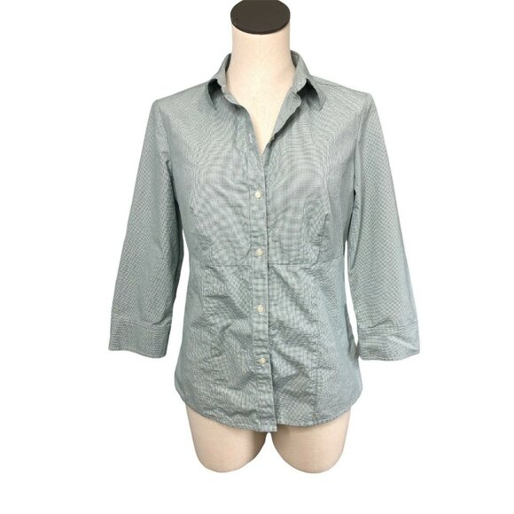 Liz Claiborne Button Down Blouse Shirt Top 3/4 Sleeves Womens M Green Checked Wo - Picture 4 of 9